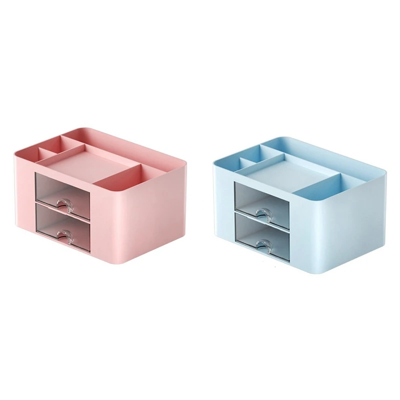 

2Pcs Simple Transparent Drawer Storage Box Children's Student Office Desktop Ornaments Pen Holder