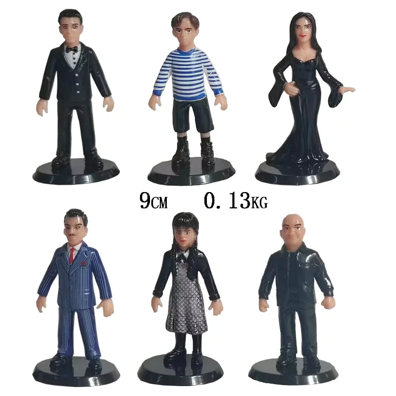 6PCS Wednesday Addams Figure Cake Model Toy Addam Morticia Gomez Gordon Abigail Graven Pvc Figurine Statue Props