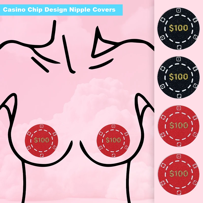

6 pairs Invisible Nipple Covers Casino Chip Design Mesh Glitter Female Disposable Breathable Tape Bra Nipple Stickers Women Girl