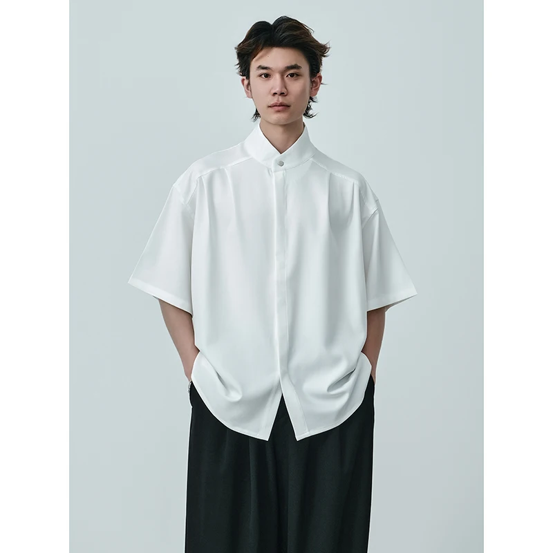 Summer Japanese Short-sleeved Shirt Men's Versatile Loose Solid Color Design Top