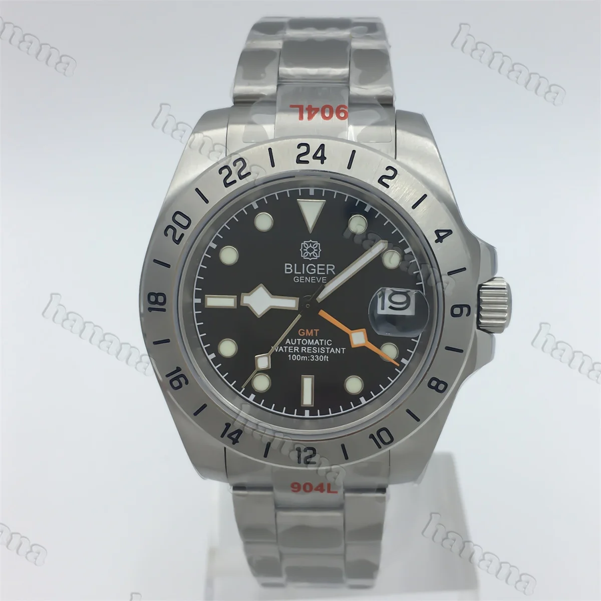 BLIGER 40 мм NH34 Автоматические мужские часы для дайвинга GMT Безель Черный и белый Синий циферблат C3 светящееся сапфировое стекло Снежинка GMT Стрелки