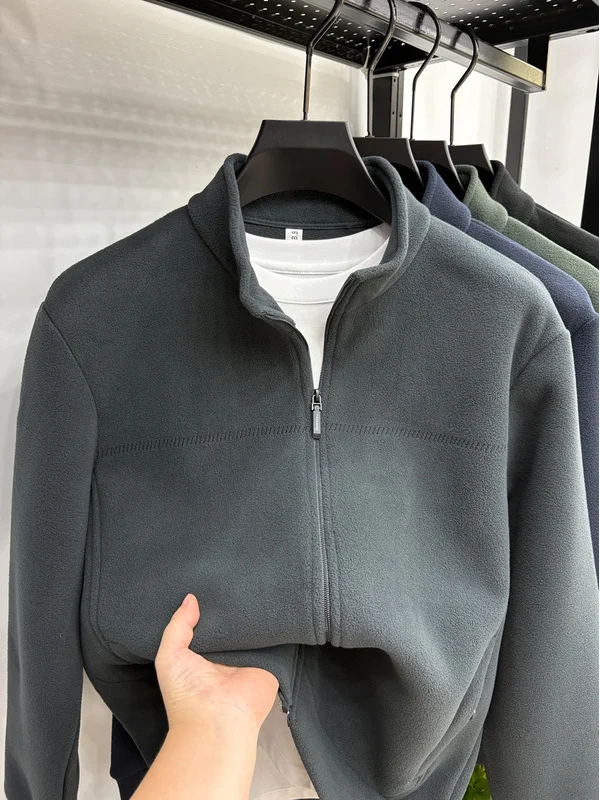 

Новая мужская уличная ветрозащитная двусторонняя флисовая куртка 2025 года, утепленная, с воротником-стойкой, на флисовой подкладке, с длинными рукавами