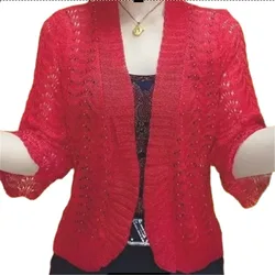 Summer Ice Silk Knitted Sunscreen Coat 2023 New Loose Fashion Cardigan Tops Solid Color Shawl Hollow Round Neck Coats Female