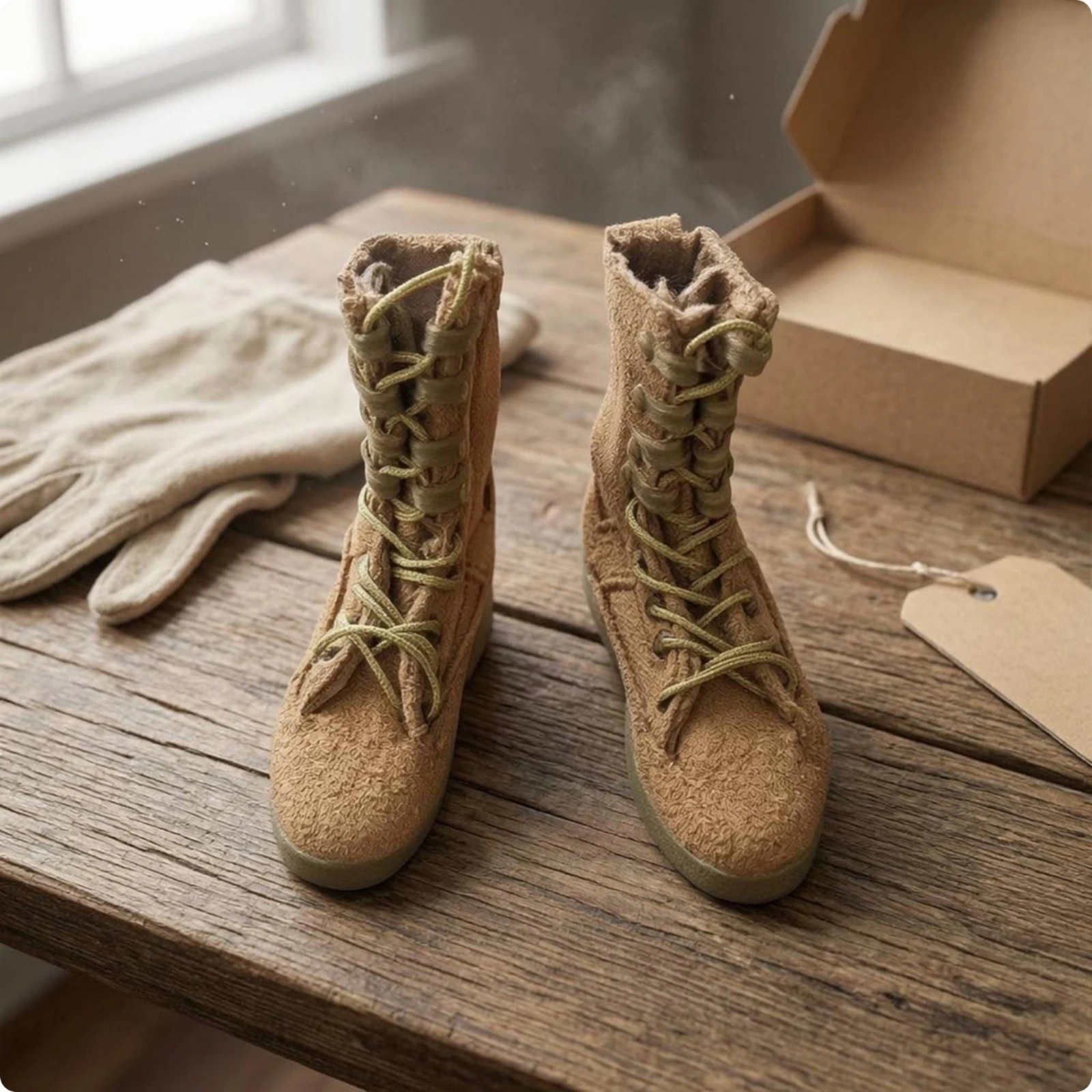 1:6 Soldier Boots Suede-Like Finish Soldier Figure Boots Miniature Footwear Stitched Construction Fashion Item Wear-Resistant view 4