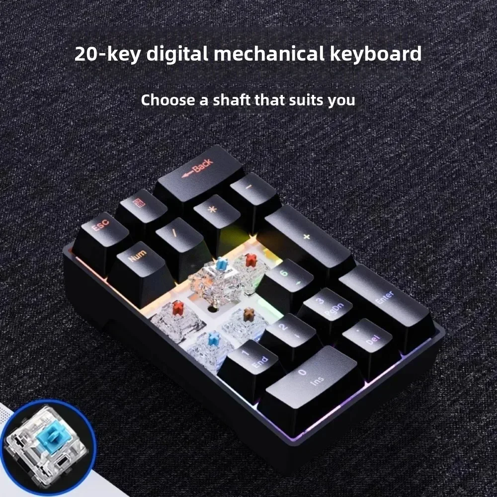 Forgeant F20 Cyfrowa Klawiatura Mechaniczna Mini Przewodowa dla Księgowego Laptopa Zewnętrzna Przenośna Finansowa Biurowa RGB 20 Klawiszy