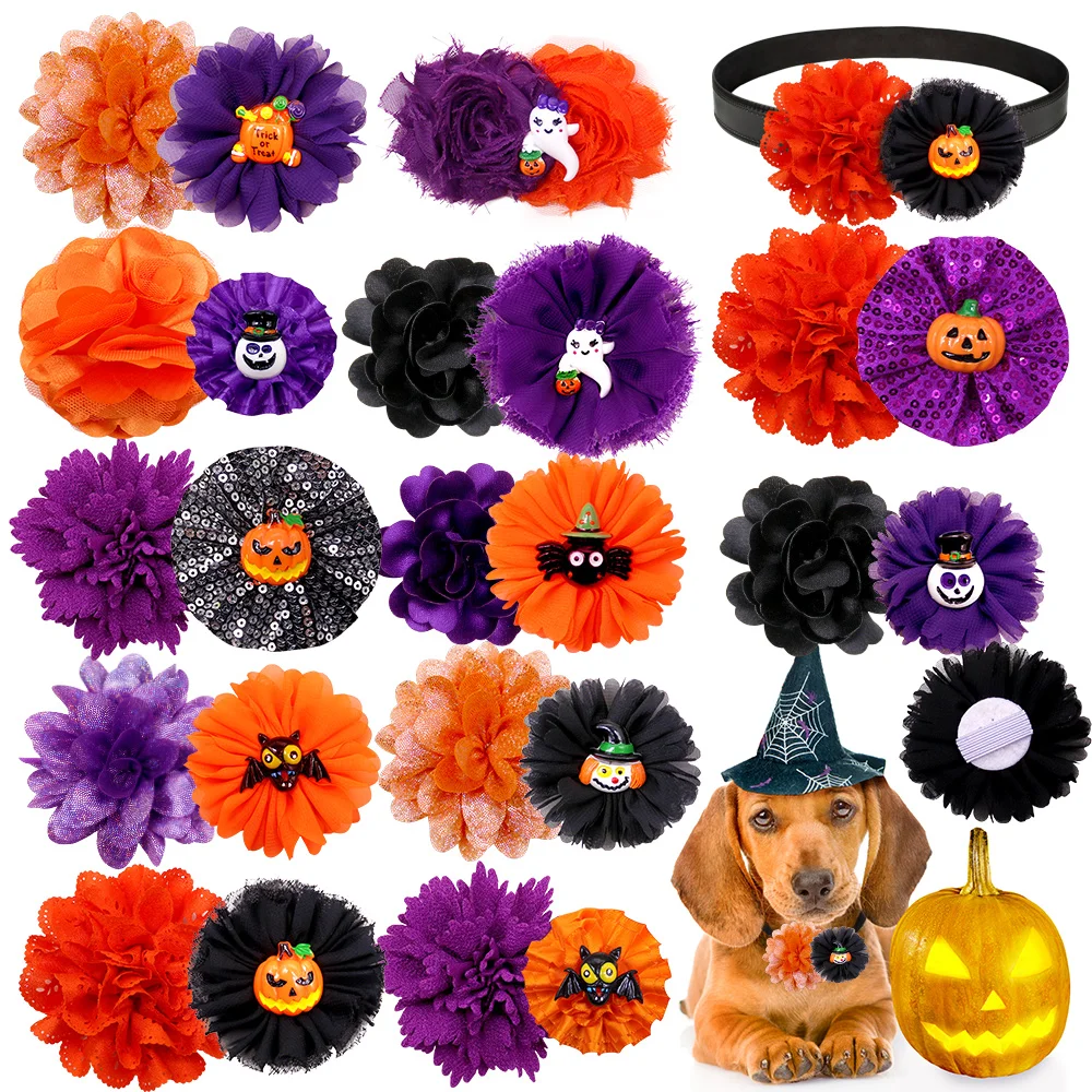 

20/40PCS Party Dog Bow Ties With Elastic Bands Halloween Pet Dog Bowties Collars Accessories For Dogs and Cats Lace Pet Supplies