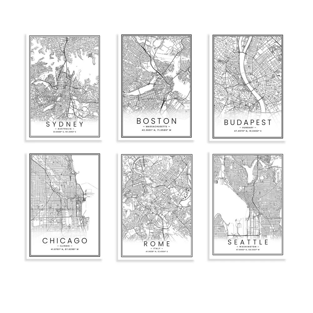 

London,Seattle,Detroit,Chicago,Boston,Beirut,New Orleans,Dallas,Budapest city map print poster travel wall painting