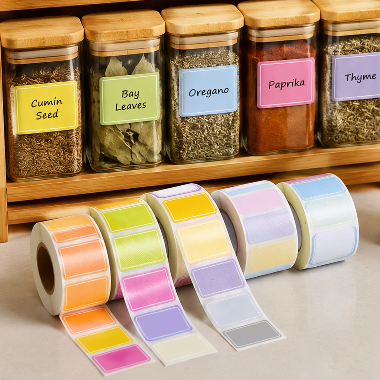 Glossy Handwriting Label Rolls – Color & Pastel Coated Paper Stickers, Single Column & Double-Row for Office Files & Notes TMZ