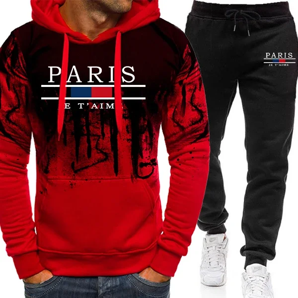 New autumn and winter men's hooded sweatshirt sportswear set, outdoor thickened warm men's casual sweatshirt and pants set