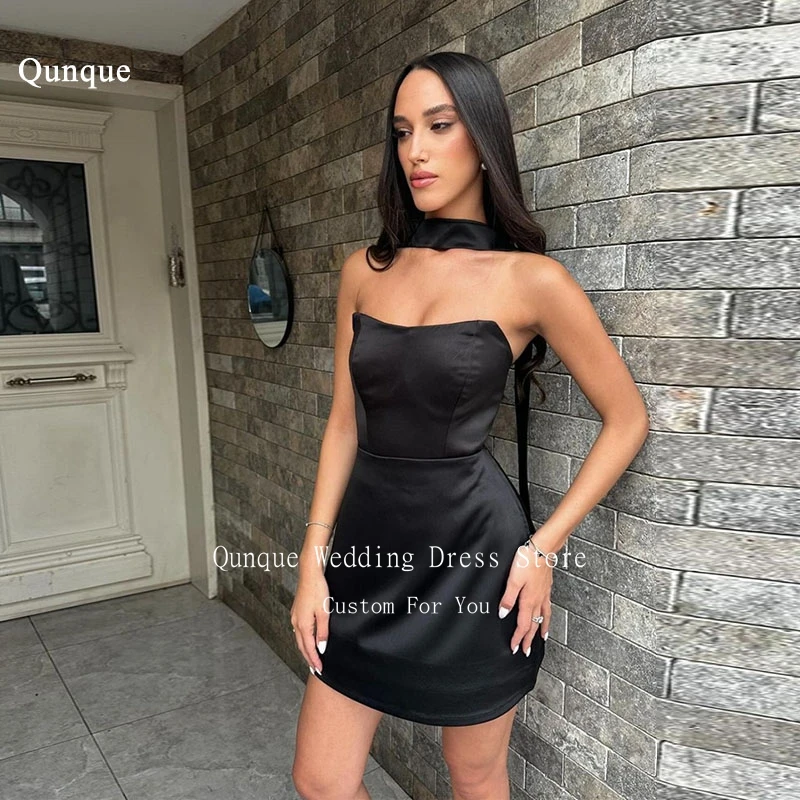 

Qunque Short Black Evening Dress Simple Club Prom Dress Formal Occasion Mini Party Dress Strapless Prom Gowns Customized 2025