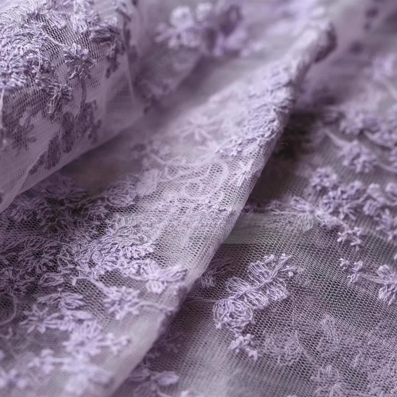 Фиолетовая кружевная вышитая сетчатая ткань, свадебное платье, занавеска, кукольная одежда, фон, сделай сам, ремесло, костюм Ципао, модная ткань
