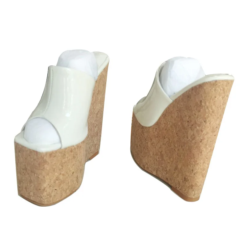 DIZHUANG: elegantes sandalias de tacón alto para mujer. Cuero aceitoso, de color negro o blanco. Altura del tacón: aproximadamente 18 cm. Zapatillas con punta cuadrada. 34-46