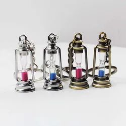 Kerosene Lamp Keychain Vintage Style Metal Stand Timer Clock Lantern Hourglass Keyring Car Decor Backpack Charms Key Chain