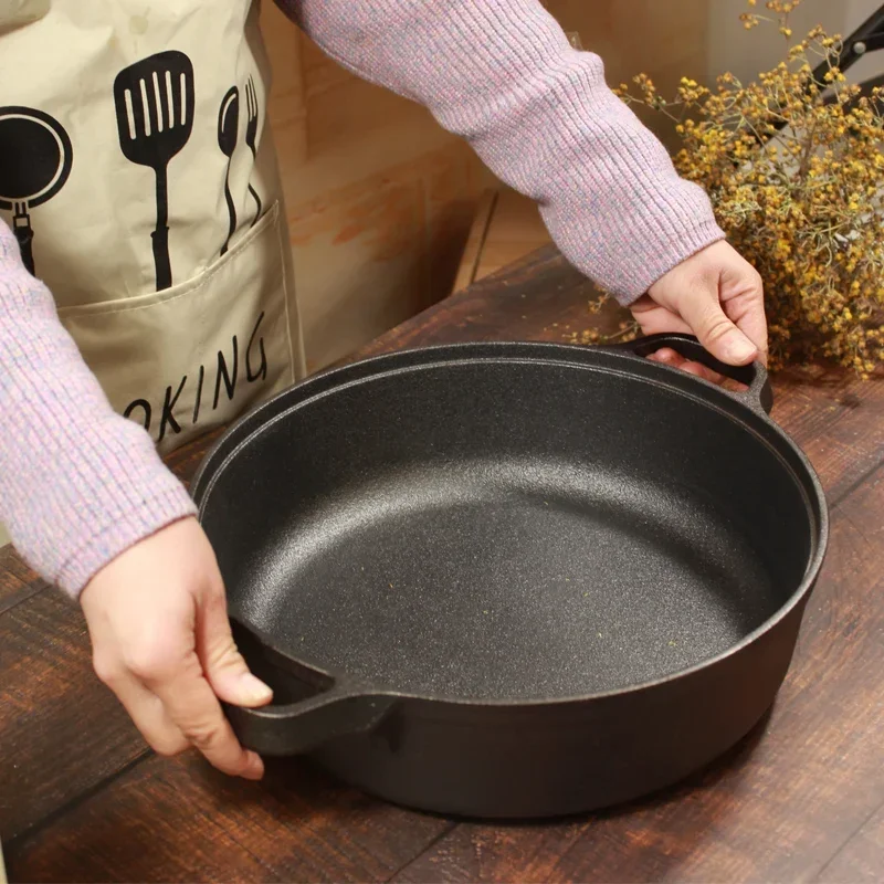 Thickened cast iron frying pan, deepened multi-use pan, uncoated non-stick pan, pancakes, omelette water