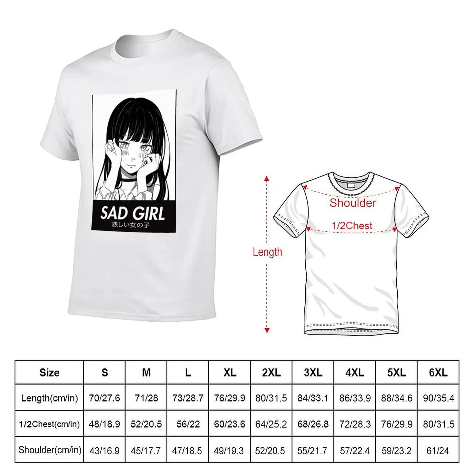 Sad Girl Manga T-Shirt black cotton t-shirt plain for man package t shirt for man t shirt personalised T-shirt