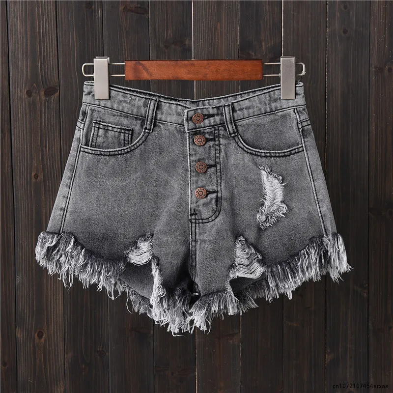 Vintage zerrissene Loch Fransen 5 Farben Denim Shorts Frauen lässig koreanische Jeans Shorts Sommer Mädchen heiße Shorts