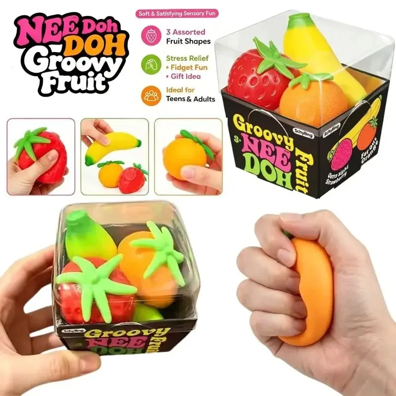 NeeDoh Groovy Fruit Squishy Toy TPR Banane Orange Erdbeere Stressabbau Angstlinderung Entspannendes Accessoire als Geschenk
