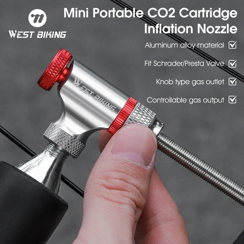 WEST BIKING Mini Bike Pump lnflatable Nozzle Aluminum Alloy Co2 Cartridge lnflatable Nozzle Fit For Schrader Presta Valve