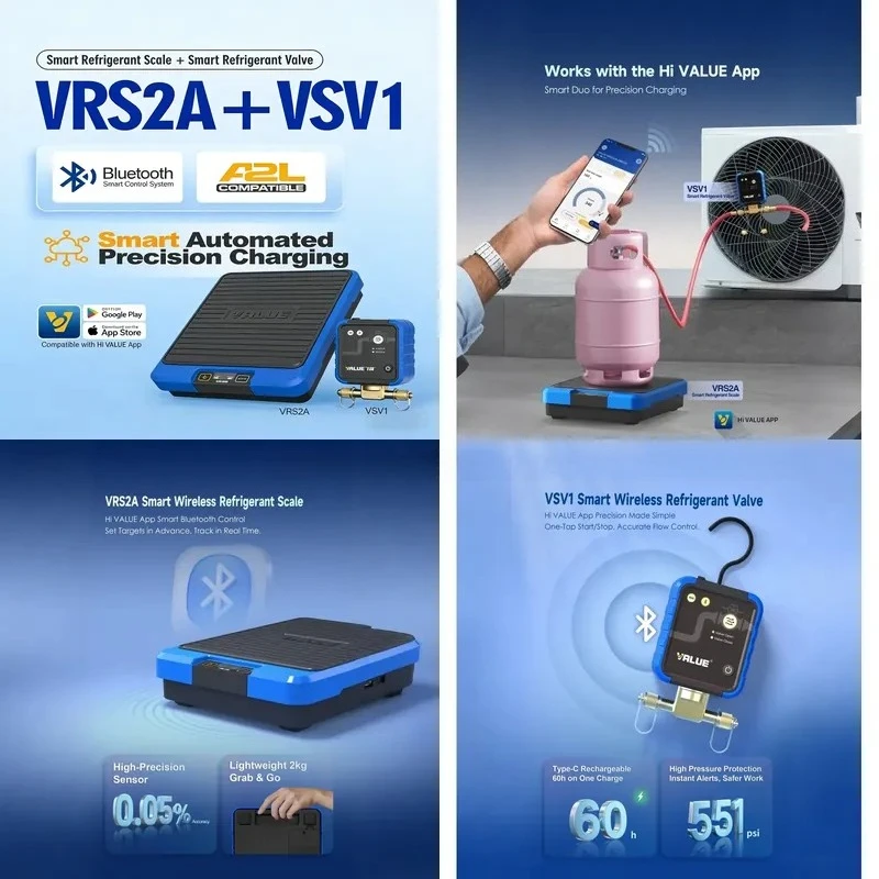 Smart Refrigerant Scale & Valve Set VRS2A+VSV1 Bluetooth-Enabled Precision Charging System Refrigeration System Filling Tool