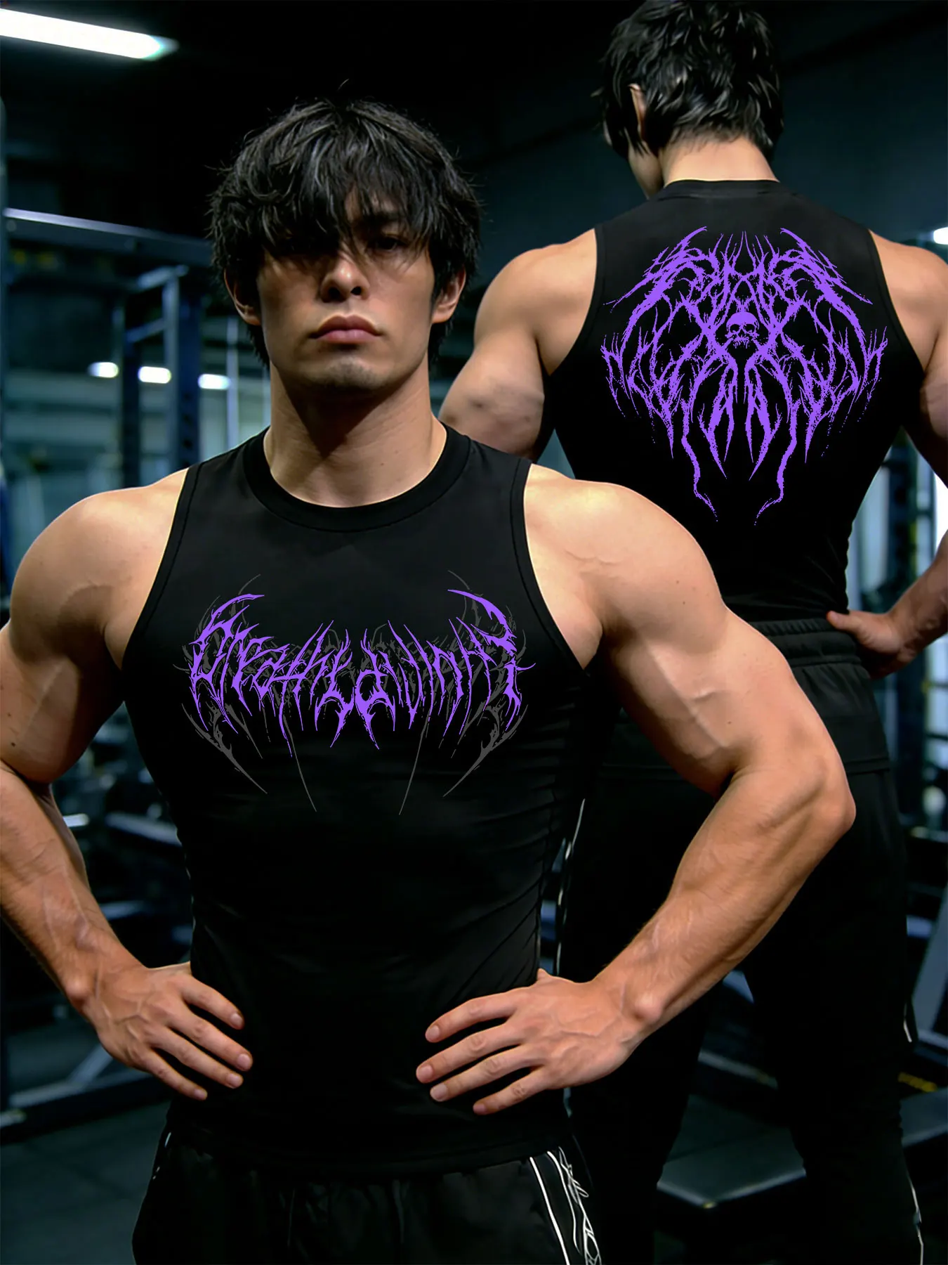 Men Y2K Dark Gothic Art Print Compression Tank Top Quick Dry Sleeveless Vest Gym Bodybuilding Workout Fitness Muscle Sports Tops