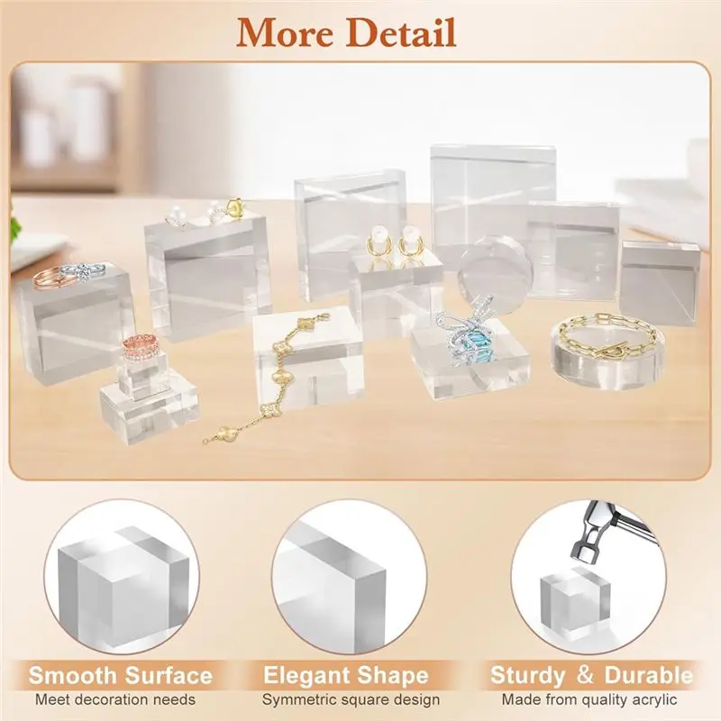 DT39 8 Pcs Acrylic Blocks for Display, Square Riser Display Stands for Trophy Jewelry, Clear Acrylic for Cube