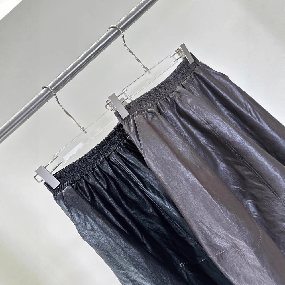 High-waisted stretch waist PU leather half-length skirt with color-block design for women y2k skirt
