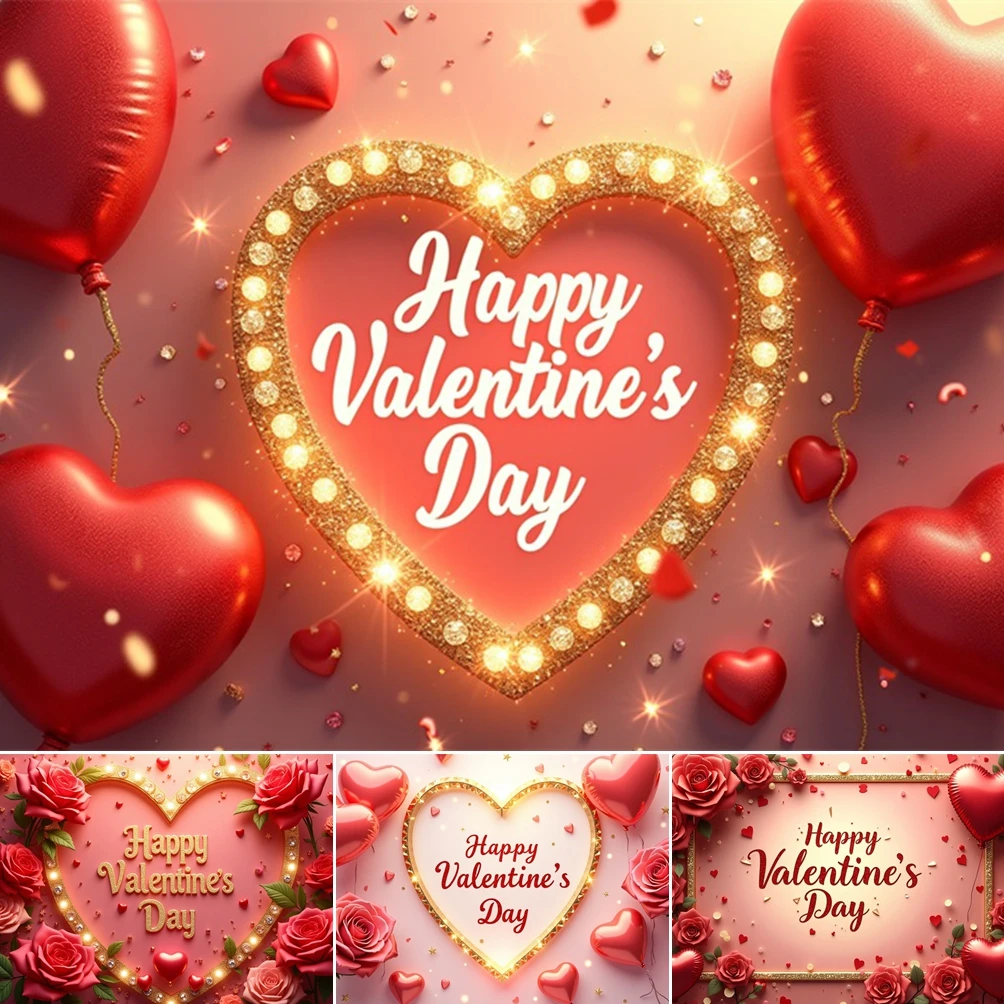 

MOON.QG Heart Rose Happy Valentine’S Day Banner Background Backdrop Lover Photobooth Photozone Studio Birthday Wallpaper Poster