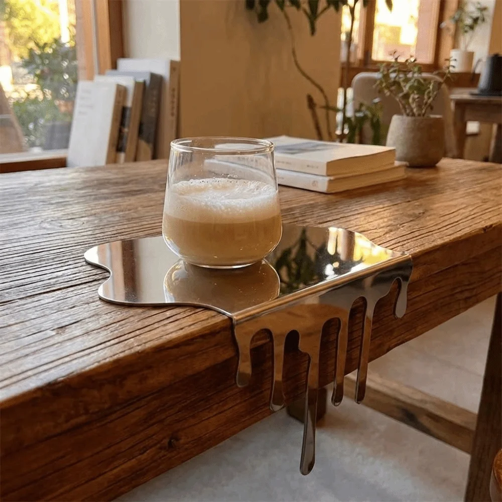 Stainless Steel Tabletop Coffee Coaster Mirror Finish Reflective Surface Water Droplet Decoration Minimalist Mug Pad Hotel