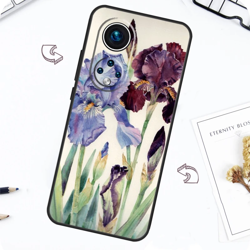 Iris Purple Flower Watercolor Case For Honor Magic 7 5 6 Pro Honor 200 Pro X9b X9a X8b X8a X8 X9 X9c 50 70 90 Lite Cover
