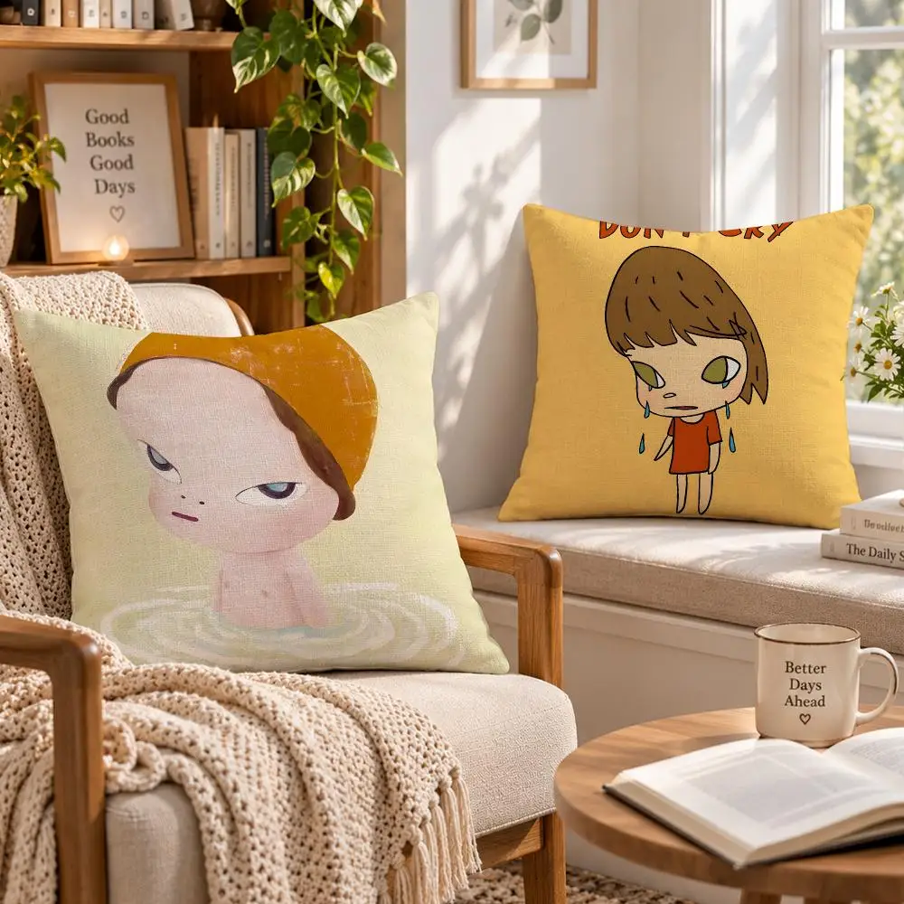 Artist Pop Y-Yoshitomo Nara Cushion Cover Soft Short Cover Washable Sofa Bed Dorm Garden Home Office Chair Decor