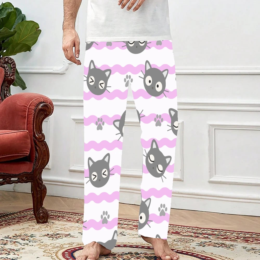 Pantalon de pyjama de dessin animé de chats mignons pour hommes et femmes, pantalon de salon super doux, bas de pyjama unisexe pour le sommeil avec poches, cordon de serrage de proximité