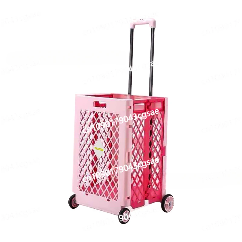 

Extended and Enlarged 4-wheel Large Folding Shopping Cart Plastic Storage Box Small Pull Cart Portable Shopping Pull Rod Cart