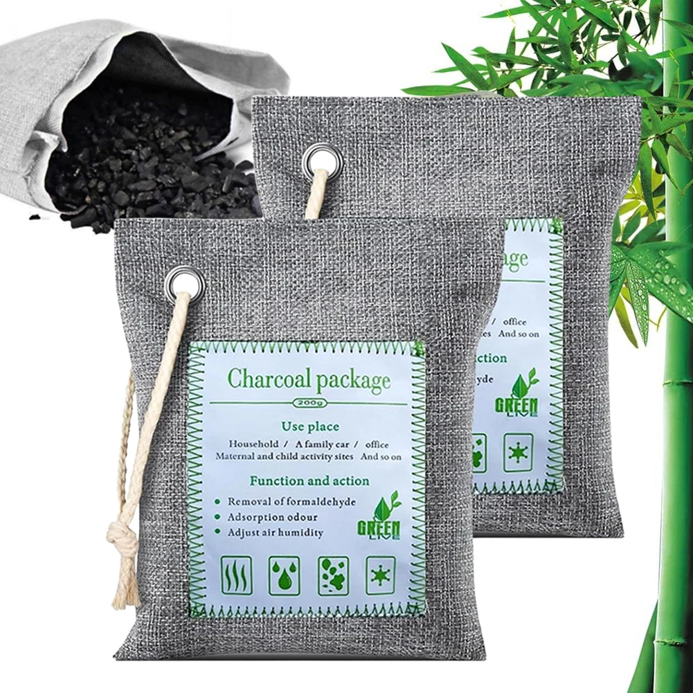 Activated Charcoal Bags 2x200g Car Air Dehumidifier Bamboo Activated Charcoal Air Freshener for Home Car Pets Bathroom Basement