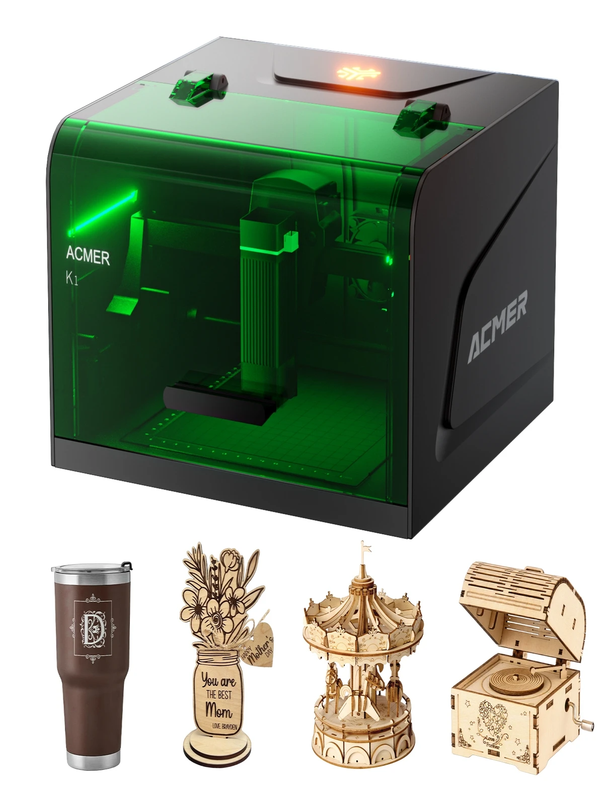 ACMER K1 Mini draagbare lasergraveermachine CNC-machine DIY logo-markeringsmachine Geschilderd papier Leer Hout Acryl Leer - afbeelding 2