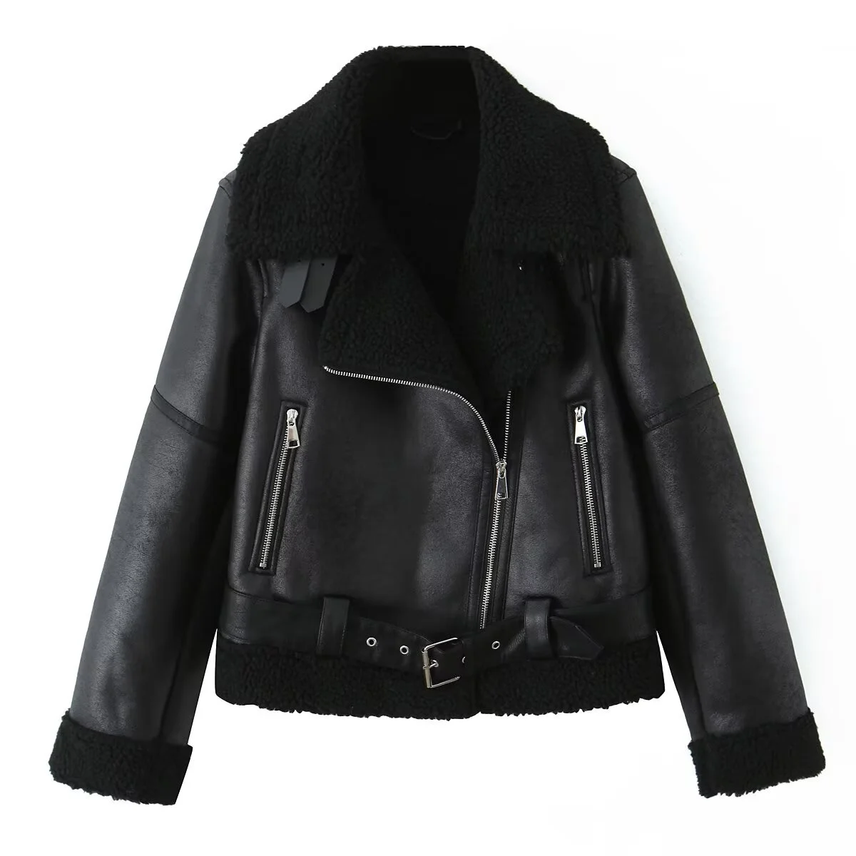 Faionable Thiened PU algodão Jaet feminino casual all-match casaco de couro com zíper solto sle longo casaco sve para jovens