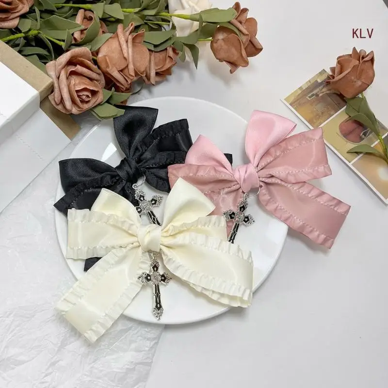 

Goth Ribbon Bowknot Hair Clip Sweet Large Bows Hairpin Women Hair Styling Accessories for Thin Hair French Barrettes