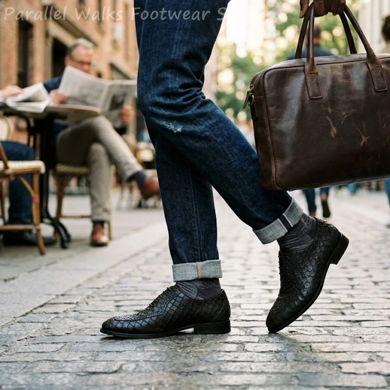 Sartorial Men Oxfords Fish Scale Embossed Leather Brogue Wingtip Pointed Toe Lace Up Formal Business Derby Wedding Shoes Oxfords view 2