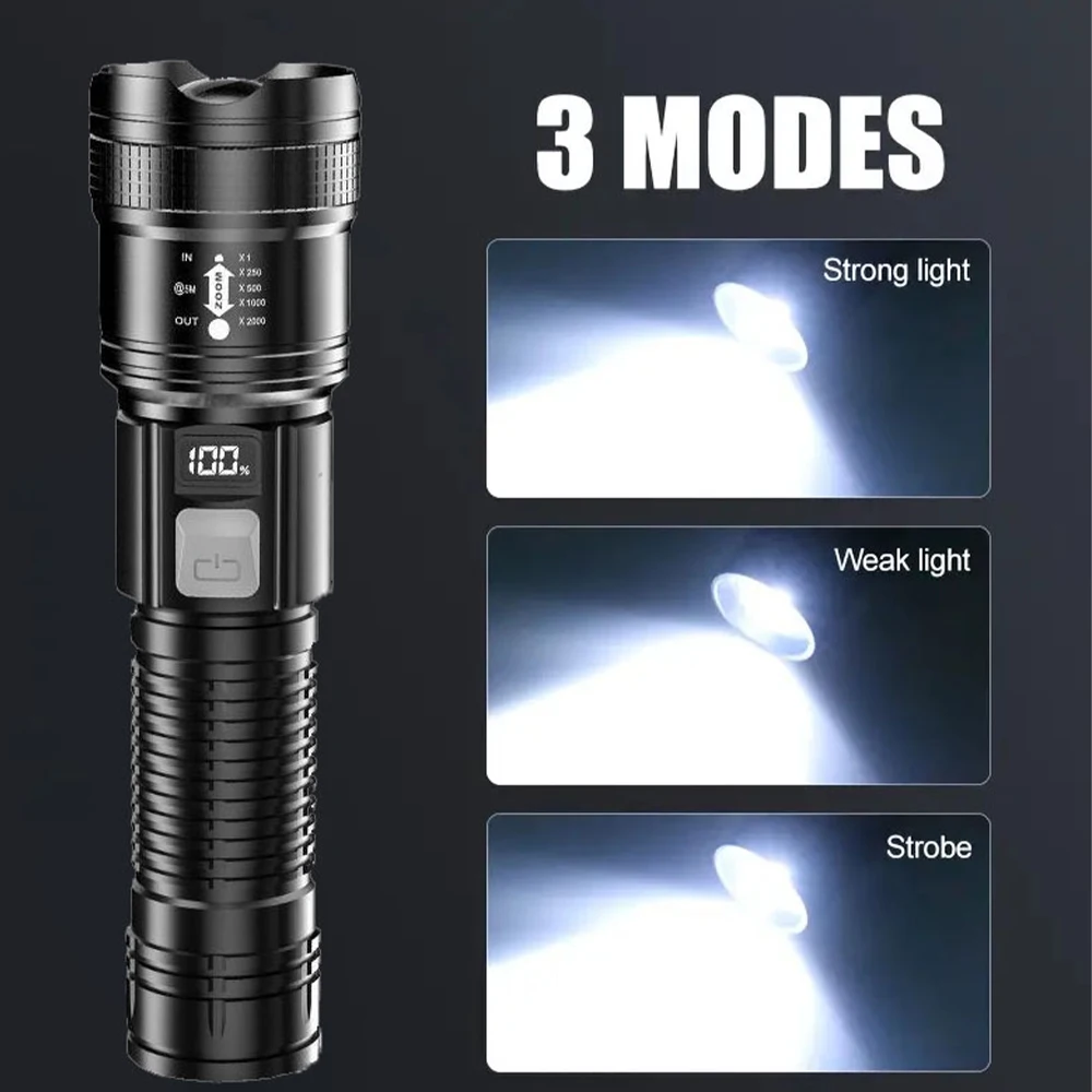 Super Bright Flashlight Built-in Battery Rechargeable LED Flashlights High Power Torch Lamp for Camping Lantern