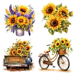 C222# Sunflowers Bouquet Wall Sticker Bathroom Toilet Decor Living Room Cabinet Refrigerator Home Decoration Decals