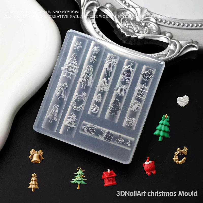 Muñeco de nieve de Navidad, árbol de Navidad, molde 3d para uñas, copos de nieve, muñecos de nieve, decoraciones para uñas, diseño Diy, molde para manicura de silicona, arte de uñas