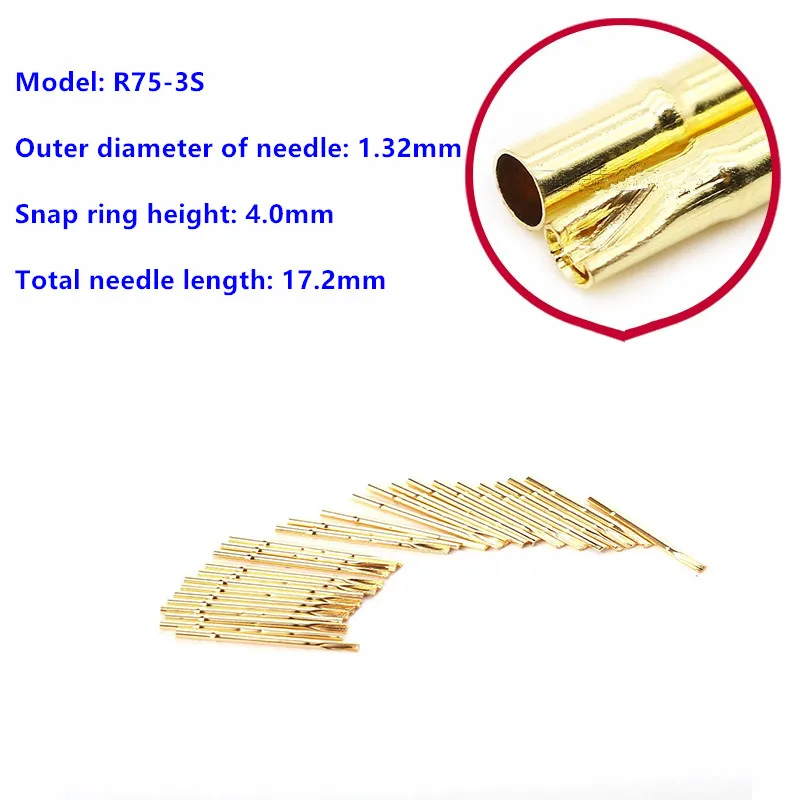 100PCS R75-3S Spring Test Needle Sleeve Diameter 1.32mm Length  17.2mm Used For Conductive Testing Fixtures