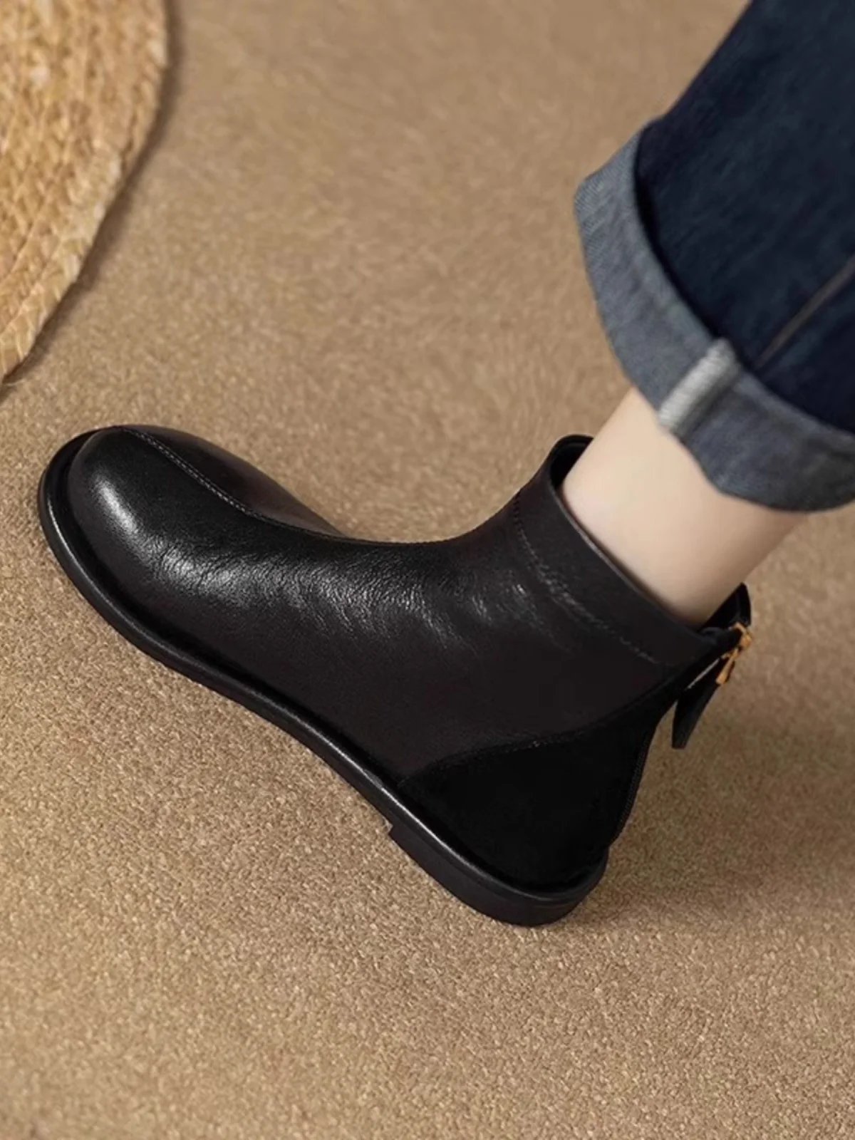 

Ультра удобные кожаные ботинки на плоской подошве в стиле ретро, женские осенне-зимние ботинки на подкладке Briti Sle на молнии до щиколотки...