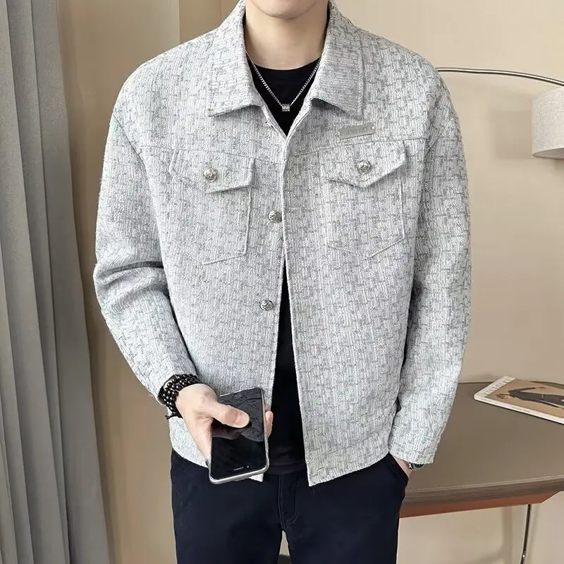 

Вязаная куртка в стиле преппи для мужчин, весенне-осенняя куртка с откидным воротником и длинными рукавами, повседневная рабочая одежда, модная и стильная куртка