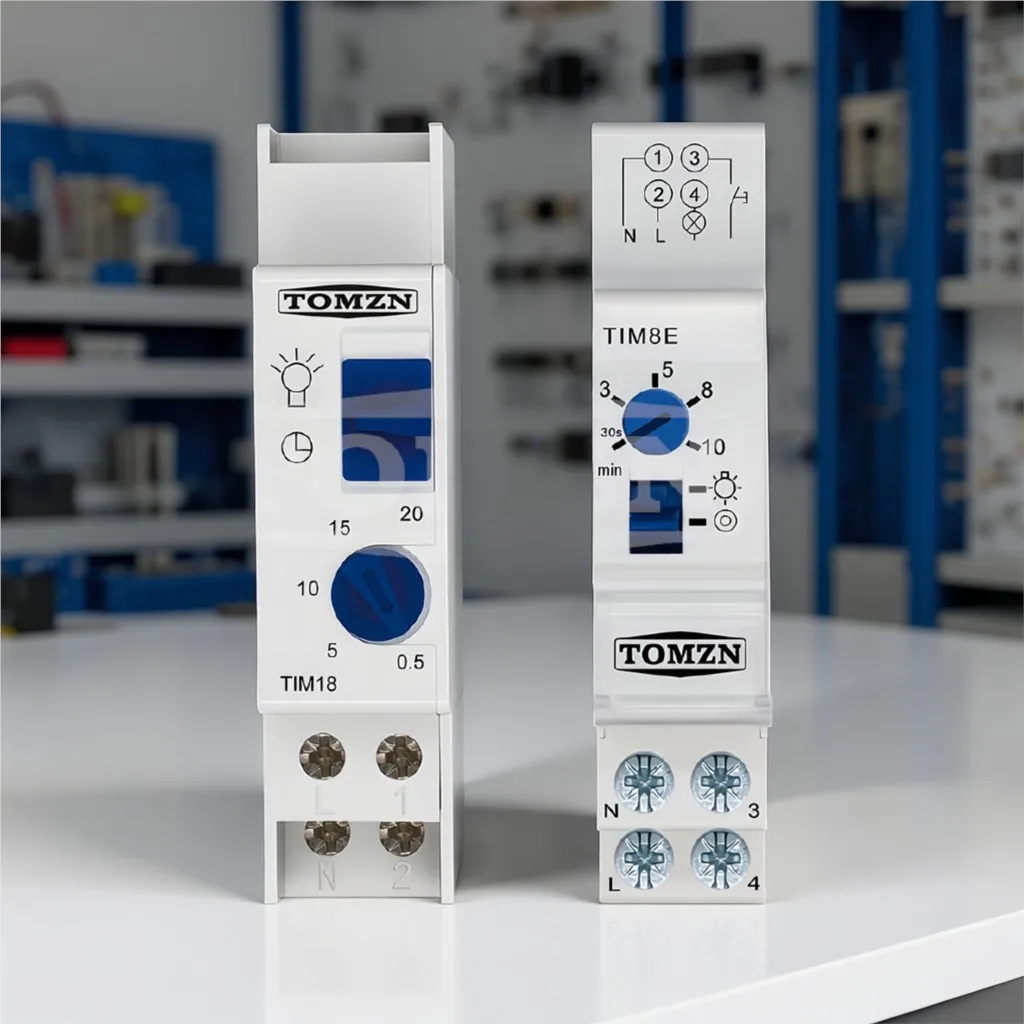 DIN Rail Staircase Light Time Switch Delay-OnOff Timer Relay 0.5–20 min Momentary Switch for Street Lamp Circuit Breaker Control