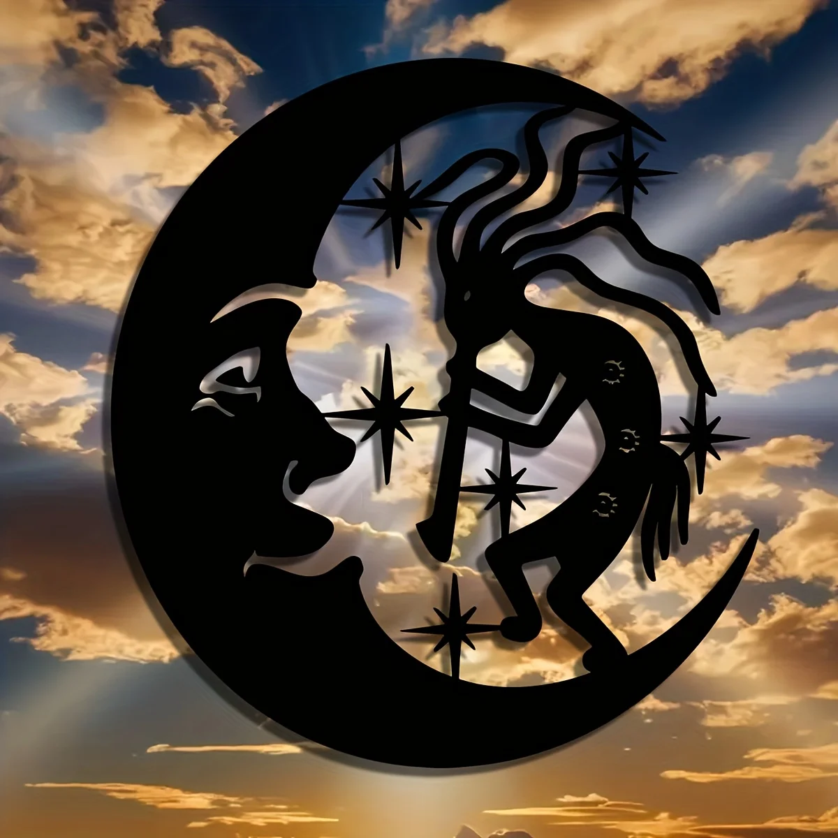 Laser Cut Black Gold Kokopeli Wall Sculpture Rustic Southwestern Metal Art for Bedroom Garden Holiday Gift