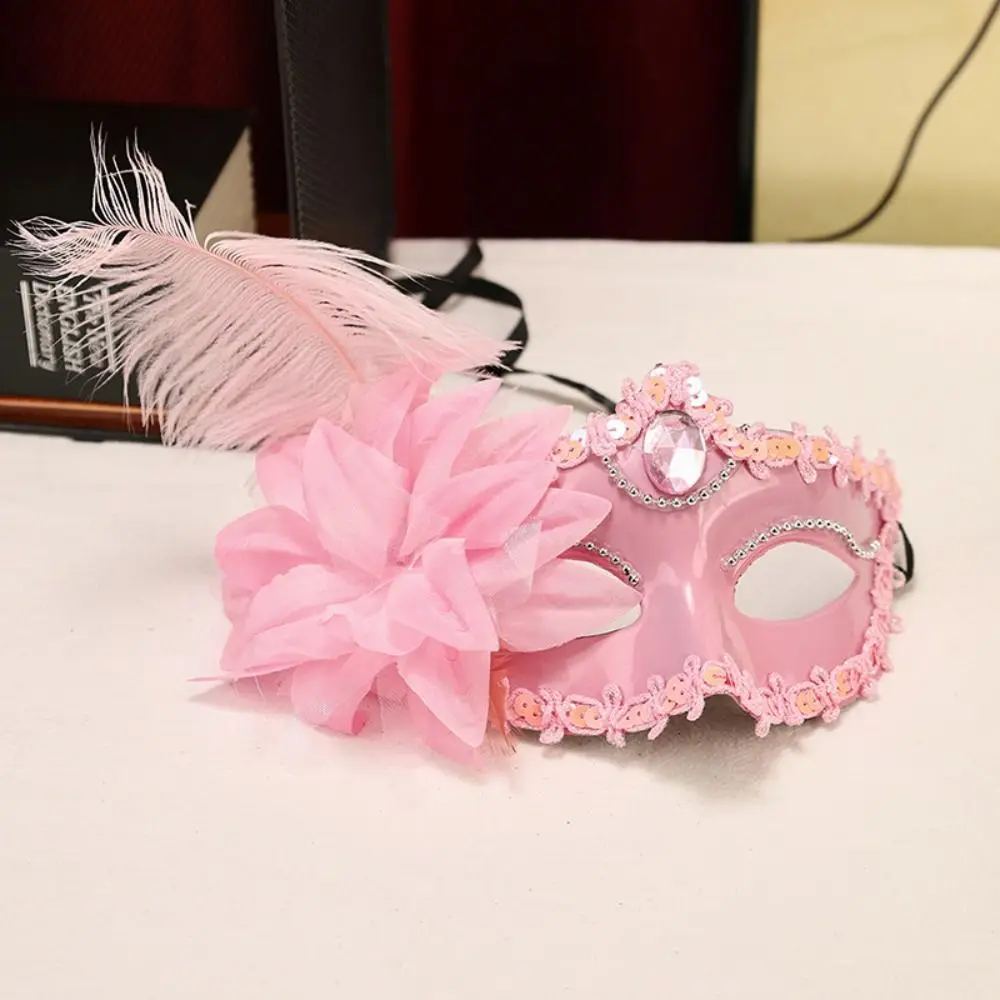 Creative Rhinestone Half-Face Mask Multicolor Flower Feather Mask Cosplay Masquerade Halloween Festival Party Mask Ladies