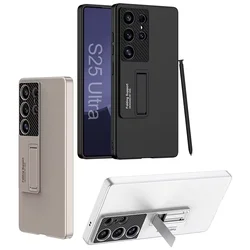 Ultra-Thin Plastic Stand Cover for Samsung Galaxy S25 Ultra S 25 Plus Anti-knock Pen Shockproof Armor Holder Matte Case