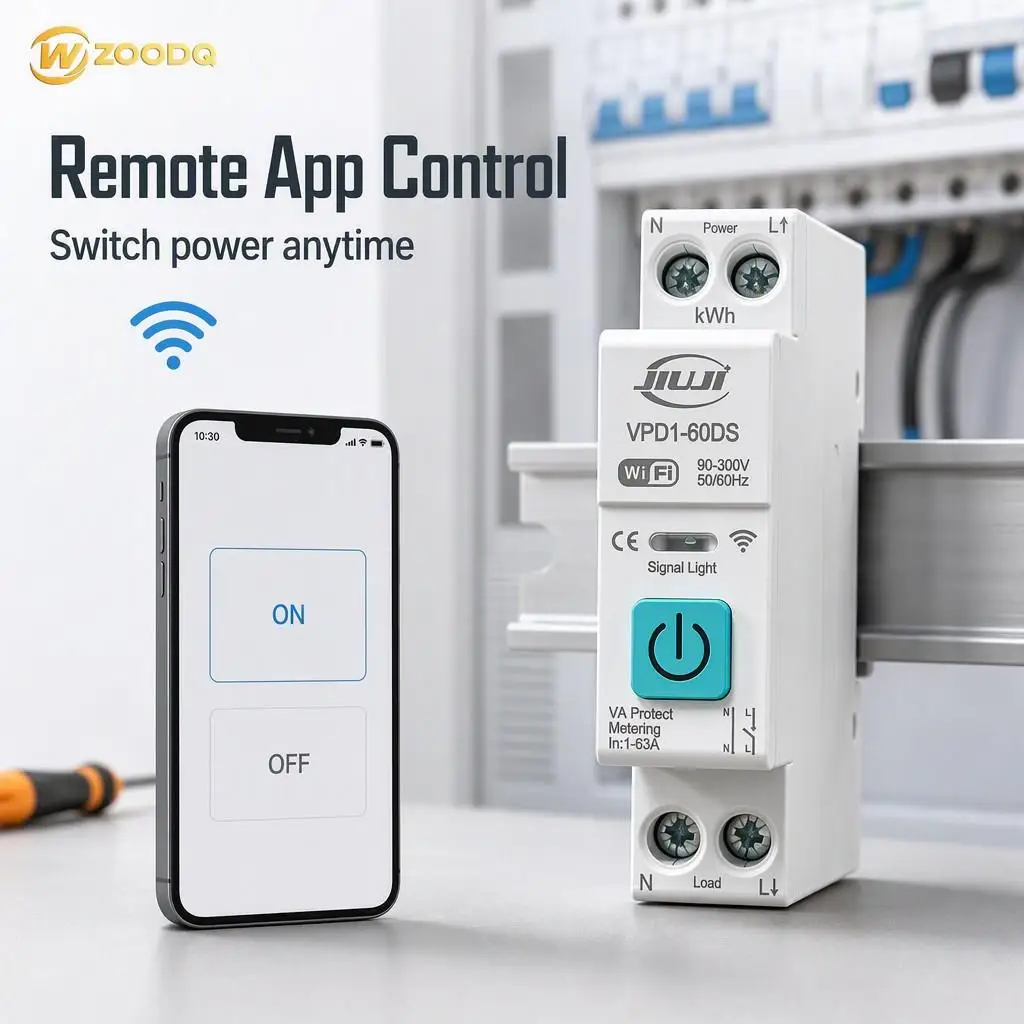 Intelligent 1P+N WiFi Tuya Smart Switch Circuit Breaker1-63A 90-300V with Metering,Timing and Voice Control for Smart Home Users