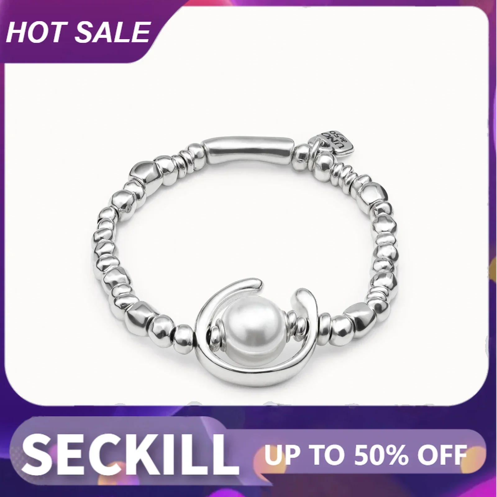 

Sterling SilverHalf Moon Pearl Bracelet for Women, Romantic and Elegant Jewelry, High Quality Festival Gift, Original,
