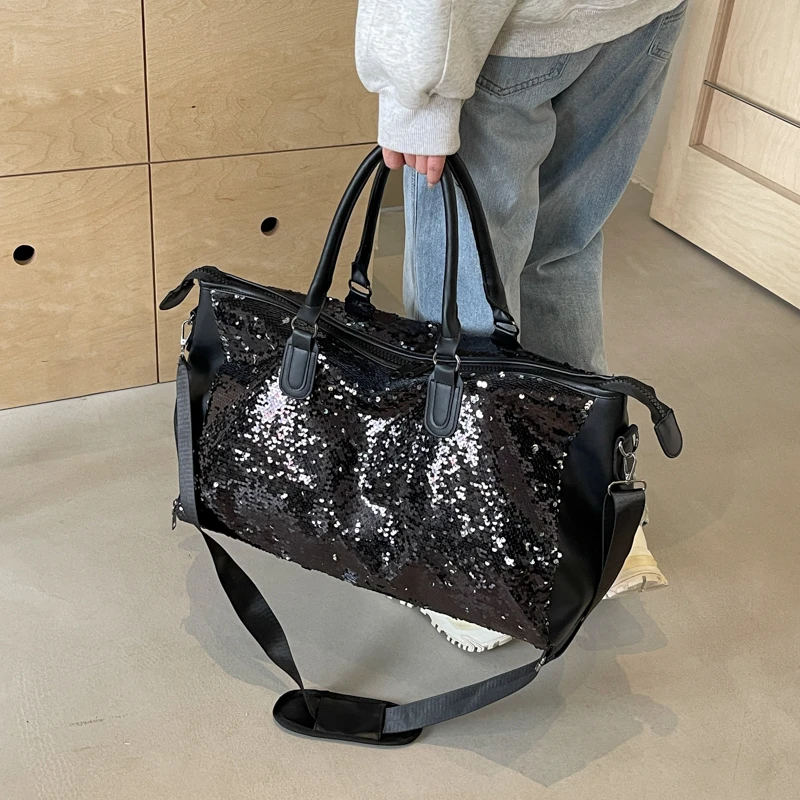 Bolsos de viaje de PU con lentejuelas brillantes para mujer, bolsos de hombro y bandolera de gran capacidad de alta calidad, moda 2024